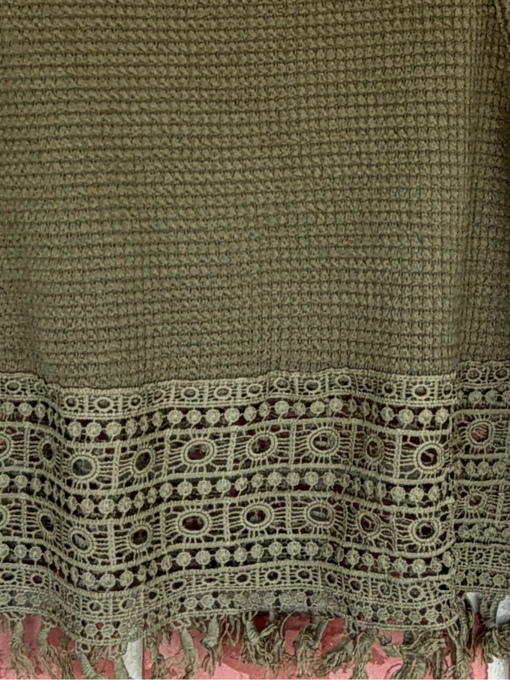 Waffle Knit Crochet-Hem Sleeveless Top - Olive - Picture 2 of 2